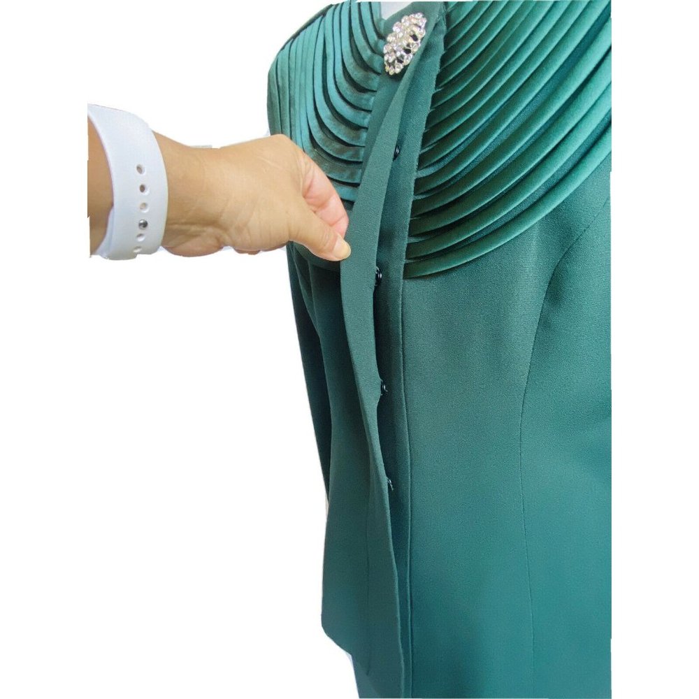 Karen Lawrence by Matthew Vintage Emerald Green Two-Piece Skirt Suit Bib Collar - Picture 8 of 12